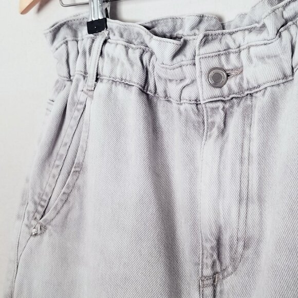 Zara Baggy Paperbag Elastic High Waist Light Grey Gray Denim Jeans Size 6 Ankle - Picture 12 of 16